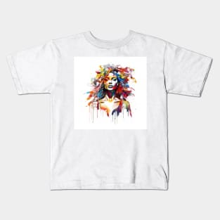 Beautiful Woman with rainbow hair painted effect Kids T-Shirt